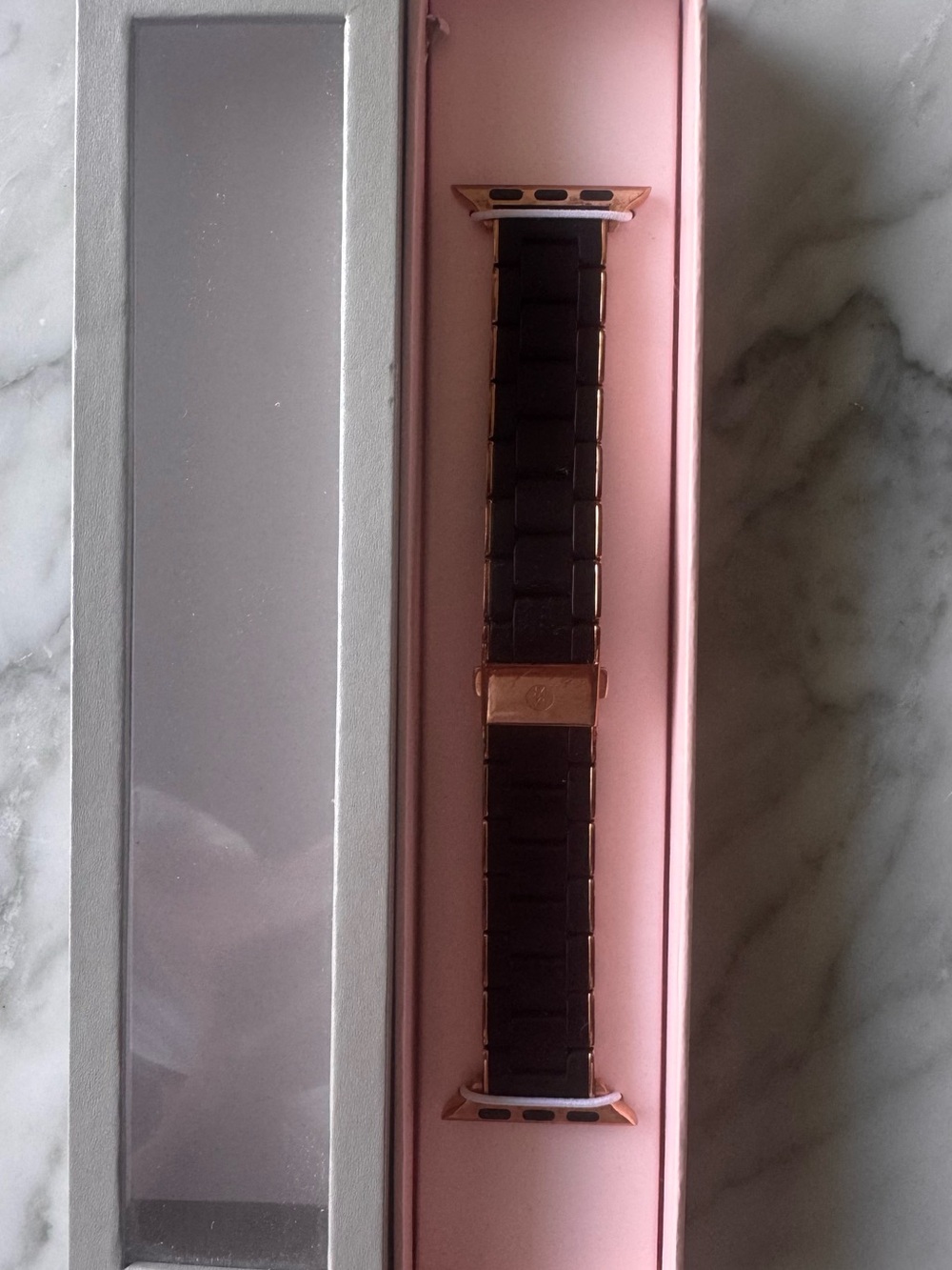 Michele Black Silicone Link Watch Band with Rose Gold Hardware